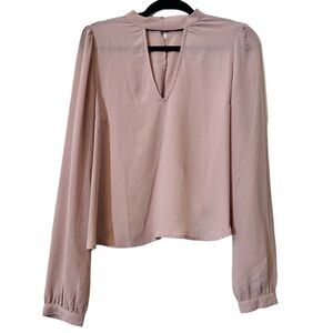 Tobi Keyhole Front Split Back Long Sleeve Cropped Blouse Top Pink Large